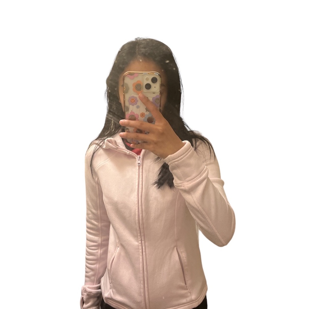 Pink athletic form fitting zip up